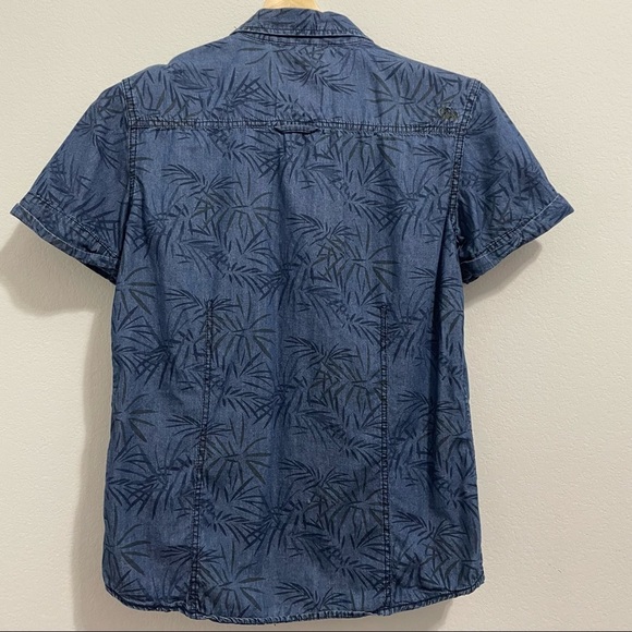 Buffalo David Bitton Shirt Button Down Collared Cotton Palm Chambray Print Men S - Picture 2 of 13